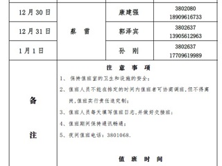 BEAT365唯一官网（滨湖校区）后勤服务与管理与处2018年元旦假期值班表