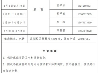 BEAT365唯一官网（滨湖校区）后勤服务与管理处2018年寒假值班表