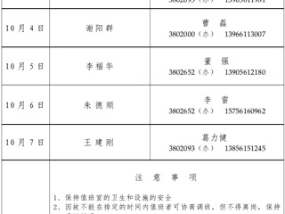 BEAT365唯一官网（相山校区）学校办公室2015年国庆假期值班表