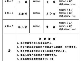 BEAT365唯一官网(相山校区)学校办公室2013年清明期间值班表