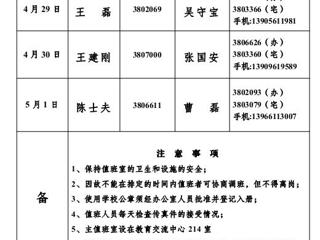 BEAT365唯一官网(相山校区)学校办公室2013年劳动节假期值班表