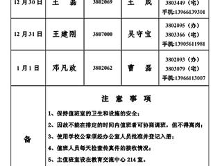 BEAT365唯一官网(相山校区)学校办公室2013年元旦假期值班表