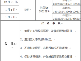 BEAT365唯一官网（滨湖校区）后勤服务与管理处 2023年元旦假期值班表