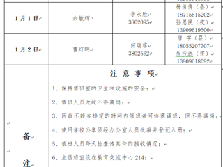 BEAT365唯一官网（相山校区）党政办公室 2023年元旦假期值班表